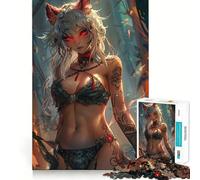 Rompecabezas de 1000 Piezas con diseño de Mujer Sexy y Gato para Adultos Juguete de lógica Pura, Divertido y Relajante Corte preciso Regalo increíble 38x26cm