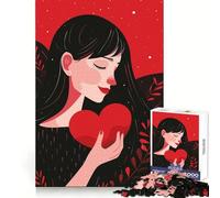 Rompecabezas de 1000 Piezas con diseño de Mujer sosteniendo un corazón para Adolescentes Ideal para ejercitar la Memoria, relajar la Mente y divertirse Ajuste Navidad (38x52cm)