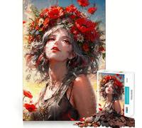 Rompecabezas de 1000 Piezas con diseño de Mujer y Corona de Flores Juego de Memoria Cerebral, Cortado con láser Actividad Absorbente para Noches tranquilas (38x26cm)