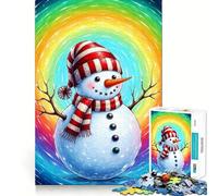 Rompecabezas de 1000 Piezas con diseño de muñeco de Nieve sobre Fondo de arcoíris Giratorio para Adultos Juguete Inteligente para Toda la Familia Corte preciso Pieza de Arte (38x52cm)