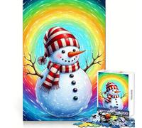 Rompecabezas de 1000 Piezas con diseño de muñeco de Nieve sobre Fondo de arcoíris Giratorio para Adultos Juguete Inteligente para Toda la Familia Corte preciso Pieza de Arte (38x52cm)