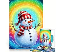 Rompecabezas de 1000 Piezas con diseño de muñeco de Nieve sobre Fondo de arcoíris Giratorio para Adultos Juguete de lógica Mental Tiempo de relajación Corte Firme (38x26cm)