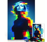Rompecabezas de 1000 Piezas con diseño de neón Glitch, Retrato de una Mujer, Ideal para Adultos Juguete Inteligente para el Tiempo Libre Arte de Corte preciso Coleccionable (38x52cm)