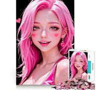 Rompecabezas de 1000 Piezas con diseño de niña de Pelo Rosa y corazón para Adultos Juguete Inteligente para armar Juntos Diseño artístico con Corte preciso (38x52cm)