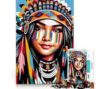 Rompecabezas de 1000 Piezas con diseño de niña nativa Americana de WPAP para Adultos Juguete de lógica Resistente, Divertido y Relajante Bordes definidos Regalo Memorable (38x26cm)