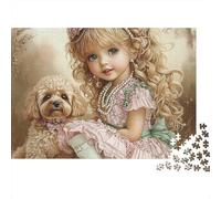 Rompecabezas de 1000 Piezas con diseño de niña y Perro Estilo Vintage. Pintura de niña y Perro para Adultos. Juego Educativo. Hermoso desafío Decorativo. Regalos de cumpleaños. 52 x 38 cm
