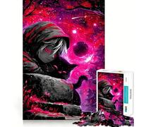 Rompecabezas de 1000 Piezas con diseño de niño Anime con Gato en un Paisaje fantástico para Adultos Recall Fun Play Ensamblaje Firme y Seguro Actividad Nocturna Ideal para Toda la Familia (38x26cm)