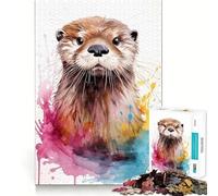 Rompecabezas de 1000 Piezas con diseño de Nutria Marina en Acuarela para Adolescentes Diversión para estimular la Mente Manualidad de Corte de Alta precisión Actividad Relajante para desconectar