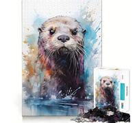 Rompecabezas de 1000 Piezas con diseño de Nutria Marina en Acuarela para Adultos Divertido Juego de Memoria con componentes Resistentes y de Corte Limpio aliviar el estrés (50x75cm)
