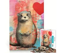 Rompecabezas de 1000 Piezas con diseño de Nutria y corazón de San Valentín,técnica Mixta,para Adolescentes Juego Divertido y fácil de Usar Sin Huecos Actividad Nocturna Familiar para divertirse