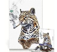 Rompecabezas de 1000 Piezas con diseño de ocelote fumando Cannabis para Adolescentes Juego Mental Juguete para el hogar Corte preciso (38x26cm)