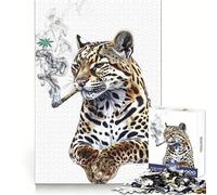 Rompecabezas de 1000 Piezas con diseño de ocelote fumando Cannabis para Adultos Juego Inteligente de Rompecabezas Divertido Montaje de imágenes Regalo de Temporada (50x75cm)