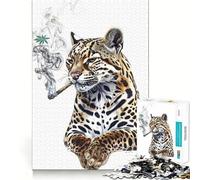 Rompecabezas de 1000 Piezas con diseño de ocelote fumando Cannabis para Adultos Juego Inteligente de Rompecabezas Divertido Montaje de imágenes Regalo de Temporada (50x75cm)