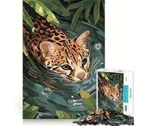 Rompecabezas de 1000 Piezas con diseño de ocelote Nadando en el Agua, Ideal para Adolescentes, ejercita la Mente y Divierte a Toda la Familia Diseño de Bordes precisos Regalo Memorable (50x75cm)