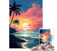 Rompecabezas de 1000 Piezas con diseño de Olas al Atardecer en Hawái Juego práctico de píxeles Juguetes adictivos para Cultivar la Paciencia Regalos artísticos para la decoración del hogar 38x52cm