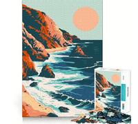Rompecabezas de 1000 Piezas con diseño de Olas de Playa de California Decoración con Corte preciso Juego Mental Regalo Ideal para Relajarse y Disfrutar en cumpleaños (38x26cm)