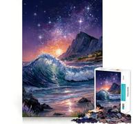 Rompecabezas de 1000 Piezas con diseño de Olas del océano bajo un Cielo Estrellado para Adultos Juguete para ejercitar la Mente, aliviar el estrés y Decorar la Pared con un diseño nítido (38x52cm)