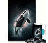 Rompecabezas de 1000 Piezas con diseño de Orca Saltando en el Espacio para Adultos Juguete para ejercitar la Mente Juego de Interior Pieza de Arte de Corte preciso (50x75cm)