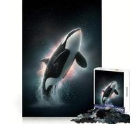 Rompecabezas de 1000 Piezas con diseño de Orca Saltando en el Espacio para Adultos Juguete para ejercitar la Mente Juego de Interior Pieza de Arte de Corte preciso (50x75cm)