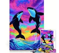 Rompecabezas de 1000 Piezas con diseño de orcas Saltando en un océano Colorido para Adolescentes Ideal para estimular la Memoria Reducir el estrés y Crear un Ambiente Libre de estrés Diseño y fácil