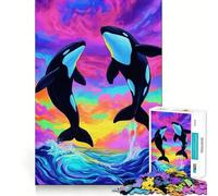 Rompecabezas de 1000 Piezas con diseño de orcas Saltando en un océano Colorido para Adolescentes Ideal para estimular la Memoria Reducir el estrés y Crear un Ambiente Libre de estrés Diseño y fácil