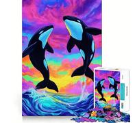 Rompecabezas de 1000 Piezas con diseño de orcas Saltando en un océano Colorido para Adultos Juguete Que estimula la lógica y la diversión Diseño Elegante Regalo Ideal (38x26cm)