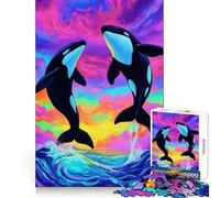 Rompecabezas de 1000 Piezas con diseño de orcas Saltando en un océano Colorido para Adultos Juguete Que estimula la lógica y la diversión Diseño Elegante Regalo Ideal (38x26cm)