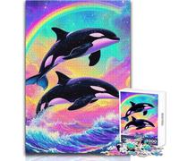 Rompecabezas de 1000 Piezas con diseño de orcas y Acuarela arcoíris Juego Divertido de Aprendizaje Consciente Celebraciones alegres Tamaño 38x52cm