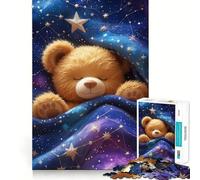 Rompecabezas de 1000 Piezas con diseño de Osito de Peluche durmiendo y Manta Estrellada para Adultos Juguete de lógica Mental para aliviar la tensión Corte Firme 50x75cm
