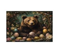 Rompecabezas de 1000 piezas con diseño de oso de Pascua y vida silvestre para adultos, diseño vintage de huevos de animales, decoración impresa escénica para entretenimiento creativo