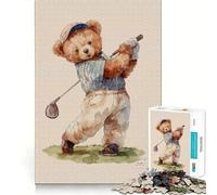 Rompecabezas de 1000 Piezas con diseño de Oso de Peluche Jugando al Golf para Adolescentes Mejora la Memoria, relájate y Disfruta del Momento Bordes precisos ¡Un Regalo increíble! 38x26cm