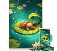 Rompecabezas de 1000 Piezas con diseño de Oso de Peluche sobre nenúfar para Adolescentes Mejora la Memoria, relájate y Disfruta del Momento Bordes precisos ¡Un Regalo increíble! 38x26cm