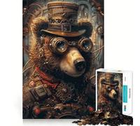 Rompecabezas de 1000 Piezas con diseño de Oso Estilo Steampunk para Adolescentes Juego de concentración Mental Corte de precisión Bordes Lisos Juego Ideal para Rellenar Calcetines navideños (38x52cm)