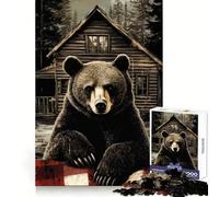 Rompecabezas de 1000 Piezas con diseño de Oso Frente a una cabaña para adultosIdeal para ejercitar la Mente, aliviar el estrés y divertirse con Piezas encajablesUn (38x52cm)