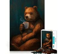 Rompecabezas de 1000 Piezas con diseño de Oso pintando una Taza de café Arte de Corte preciso Juguete para desarrollar la Capacidad cognitiva Tiempo de Juego Tranquilo Regalo de cumpleaños (38x26cm)