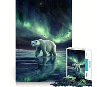 Rompecabezas de 1000 Piezas con diseño de Oso Polar bajo la Aurora Boreal para Adultos Juguete para ejercitar la Mente Diseño Casual y Relajante Colección de Arte para armar Pieza (38x26cm)