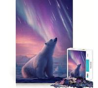Rompecabezas de 1000 Piezas con diseño de Oso Polar bajo la Aurora Boreal para Adultos Rompecabezas Mental, Arte Relajante para armar, (38x52cm)