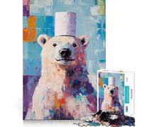 Rompecabezas de 1000 Piezas con diseño de Oso Polar con Sombrero de Copa para Adultos Refuerza la Memoria Momento cálido Bordes limpios (50x75cm)