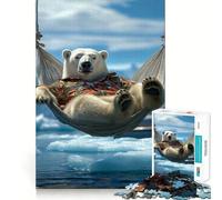 Rompecabezas de 1000 Piezas con diseño de Oso Polar en Hamaca para Adultos Juguete para ejercitar la Mente Diseño Casual y Relajante Colección de Arte para armar Pieza (50x75cm)