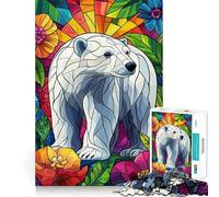 Rompecabezas de 1000 Piezas con diseño de Oso Polar en vidriera Floral para Adolescentes Refuerza la Memoria, Calma y relajación Bordes (50x75cm)