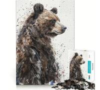 Rompecabezas de 1000 Piezas con diseño de Oso salpicado de Tinta,articulaciones afiladas,Juego Creativo para el Cerebro,Juego para Pasar un rato Agradable,Regalo de cumpleaños (38x52cm)