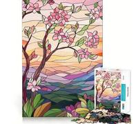Rompecabezas de 1000 Piezas con diseño de Paisaje al Atardecer en vidrieras, Bordes Lisos, Juego Divertido y Relajante, Regalo de cumpleaños (38x52cm)