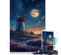 Rompecabezas de 1000 Piezas con diseño de Paisaje Anime de Molino de Viento,Ideal para Adolescentes Juego de Memoria,con componentes Resistentes y fáciles de Cortar Portátil y fácil de Transportar