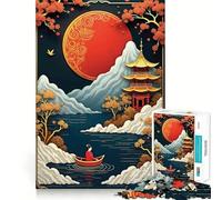 Rompecabezas de 1000 Piezas con diseño de Paisaje japonés y Luna roja para Adultos Juguete para ejercitar la Mente y Relajarse Corte de precisión Regalo Elegante (50x75cm)