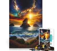Rompecabezas de 1000 Piezas con diseño de Paisaje Marino al Atardecer y Galaxia para Adolescentes Mejora la Memoria, relájate y Disfruta del Momento Bordes precisos Un Regalo increíble 38x52cm