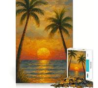 Rompecabezas de 1000 Piezas con diseño de Palmeras al Atardecer Tropical Piezas de Corte Limpio Juguete para desarrollar la Capacidad cognitiva Diversión y relajación Decoración navideña (38x26cm)