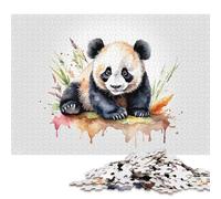 Rompecabezas de 1000 Piezas con diseño de Panda en Acuarela y Detalles Florales para Adultos y Rompecabezas de Madera para Amantes de los Rompecabezas (75 x 50 cm).