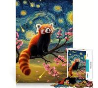 Rompecabezas de 1000 Piezas con diseño de Panda Rojo al Estilo de La Noche Estrellada para Adultos Juguete de lógica Fina para el Tiempo Libre Arte de Bordes limpios y Coleccionable (38x52cm)