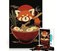 Rompecabezas de 1000 Piezas con diseño de Panda Rojo disfrutando de un tazón de Ramen Juguete para Adultos Que ejercita la Mente Imagen Suave y Relajante para armar Un Regalo Encantador (38x52cm)