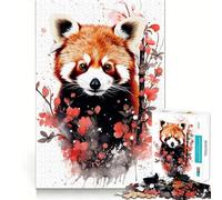 Rompecabezas de 1000 Piezas con diseño de Panda Rojo en Acuarela para Adolescentes Juguete Mental para aliviar el estrés Corte Premium (50x75cm)